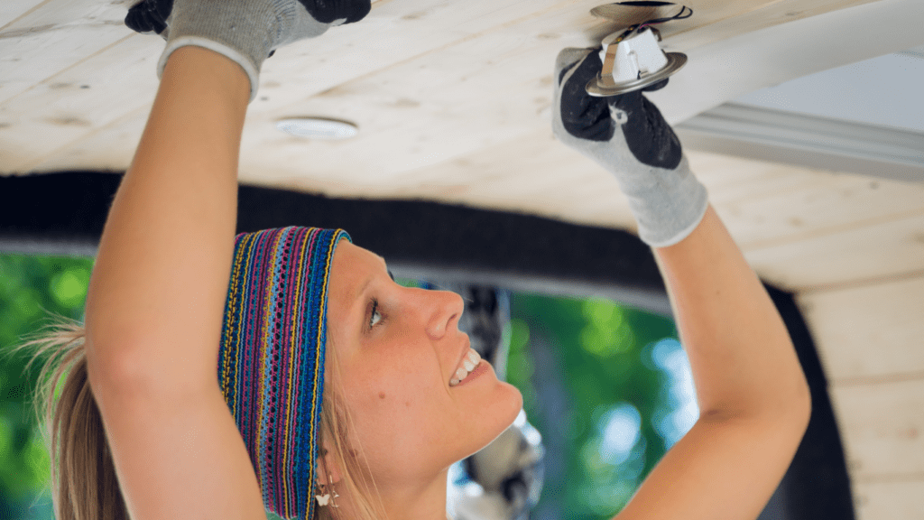 a woman fixing her home