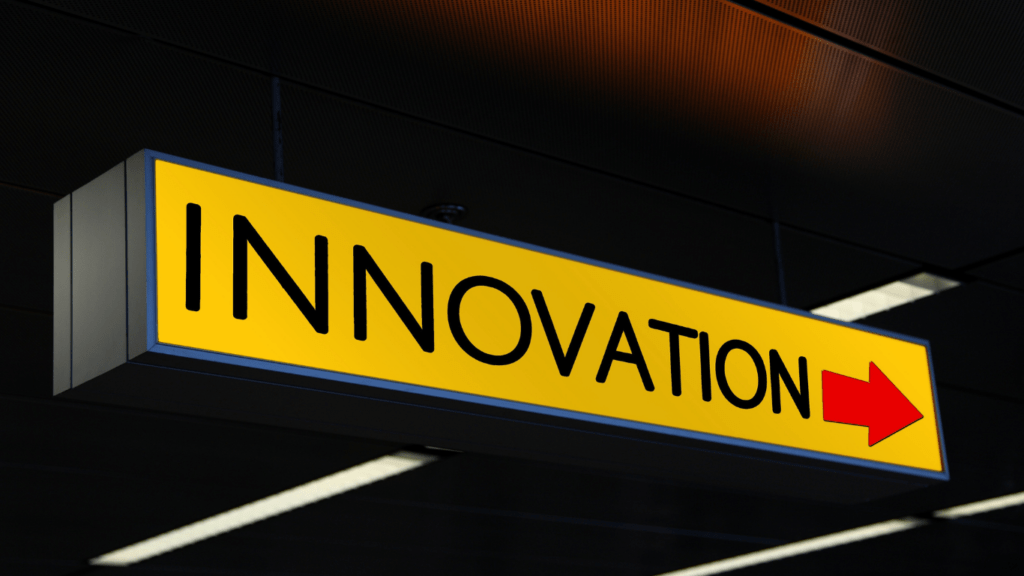 a sign showing the word innovation 